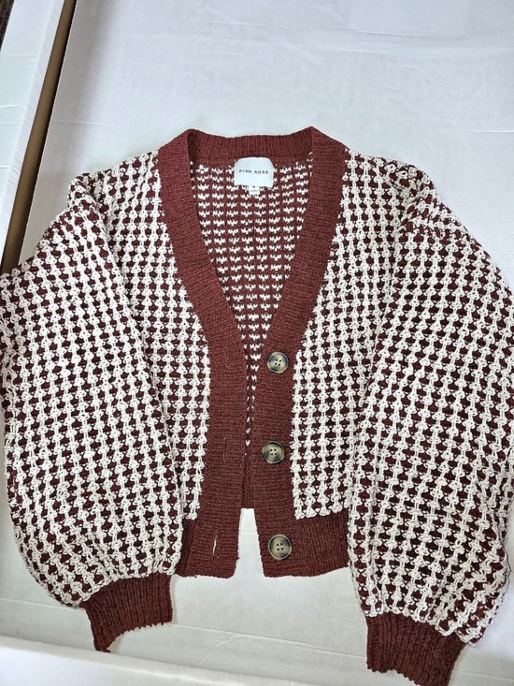 Pink Rose Red & White Cardigan Size Medium